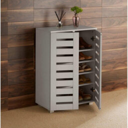 Home Source Oslo 2 Door Shoe Storage Cabinet Unit Grey Hallway Furniture - thumbnail 2