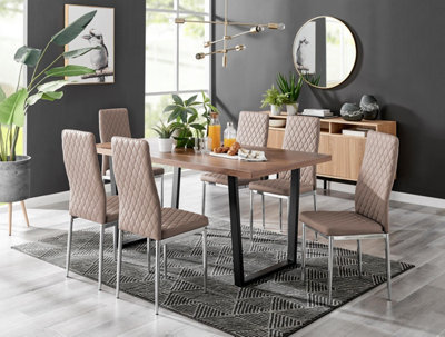 Furniturebox Uk Kylo Brown Wood Effect Dining Table & 6 Cappuccino Milan Chrome Leg Chairs - image 1
