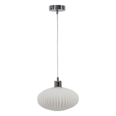 First Choice Lighting Baton - White Ribbed Oval Glass With Chrome Pendant Fitting - image 1