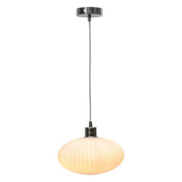 First Choice Lighting Baton - White Ribbed Oval Glass With Chrome Pendant Fitting - thumbnail 2