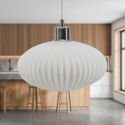 First Choice Lighting Baton - White Ribbed Oval Glass With Chrome Pendant Fitting - thumbnail 3