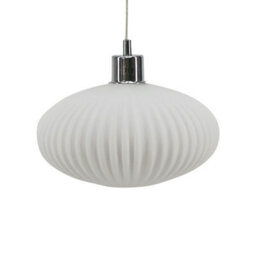 First Choice Lighting Baton - White Ribbed Oval Glass With Chrome Pendant Fitting - thumbnail 7