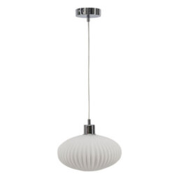 First Choice Lighting Baton - White Ribbed Oval Glass With Chrome Pendant Fitting - thumbnail 1