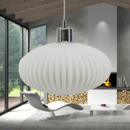 First Choice Lighting Baton - White Ribbed Oval Glass With Chrome Pendant Fitting - thumbnail 4
