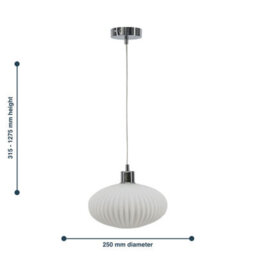 First Choice Lighting Baton - White Ribbed Oval Glass With Chrome Pendant Fitting - thumbnail 8