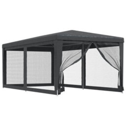 Walplus Party Tent Garden Gazebo Canopy With 6 Mesh Sidewalls Anthracite 3X6 M Hdpe - thumbnail 2