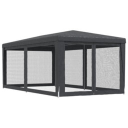 Walplus Party Tent Garden Gazebo Canopy With 6 Mesh Sidewalls Anthracite 3X6 M Hdpe - thumbnail 5