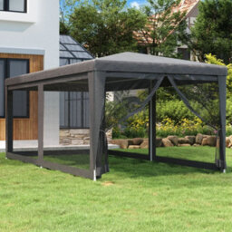 Walplus Party Tent Garden Gazebo Canopy With 6 Mesh Sidewalls Anthracite 3X6 M Hdpe - thumbnail 1