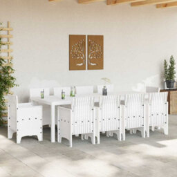 Berkfield Garden Dining Set 11 Pcs White Polt Rattan - thumbnail 3