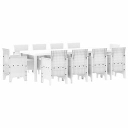 Berkfield Garden Dining Set 11 Pcs White Polt Rattan - thumbnail 2