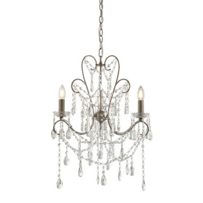 Aged Silver Ceiling Chandelier - 3 Bulb Light Decorative Ceiling Pendant Fitting - image 1