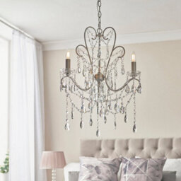 Aged Silver Ceiling Chandelier - 3 Bulb Light Decorative Ceiling Pendant Fitting - thumbnail 3