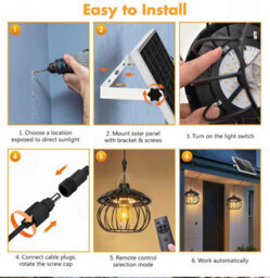 Amorly Solar Shed Pendant Light, Auto Dusk To Dawn Hanging Chandelier, Warm White Solar Light For Indoor Outdoor Barn Patio Garden Yard - thumbnail 8