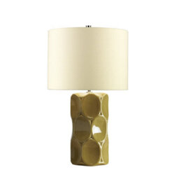 Elegant Cream Linen Table Lamp With Olive Green Base - E27 Led 60W