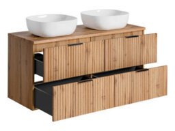 Impact Furniture Double Sink Countertop Bathroom Vanity Unit With Basins 120Cm Ribbed Fluted Oak Effect Wall Hung Cabinet Adel - thumbnail 8