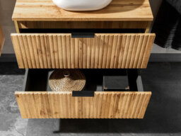 Impact Furniture Double Sink Countertop Bathroom Vanity Unit With Basins 120Cm Ribbed Fluted Oak Effect Wall Hung Cabinet Adel - thumbnail 6