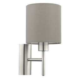 Satin Nickel Wall Light With Taupe Fabric Shade And Rocker Switch - E27 Bulb Compatible