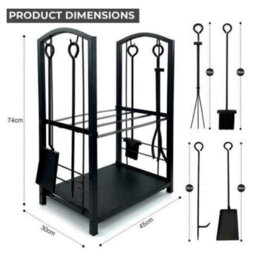 2 Tier Firewood Log Holder Metal Wood Storage Rack With Tools - thumbnail 2
