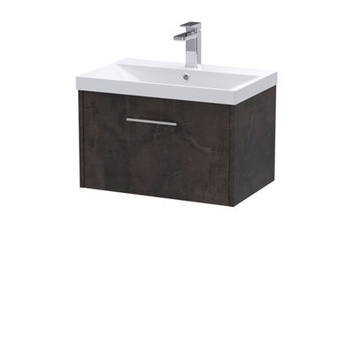 Hudson Reed Juno Wall Hung 1 Soft Close Drawer Vanity Unit With Thin-Edge 1 Tap Hole Basin In Metallic Slate Finish, 610mm - image 1