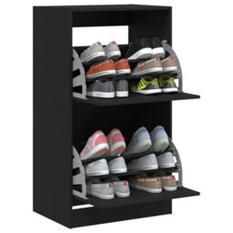 Berkfield Shoe Cabinet With 2 Flip-Drawers Black 60X42X108 Cm - thumbnail 4