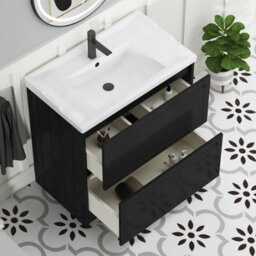 Royal Bathrooms Elmore 800mm Floor Standing 2 Drawer Bathroom Vanity Unit With Traditional Ceramic Basin Sink -Matt Nocturne Black - thumbnail 5