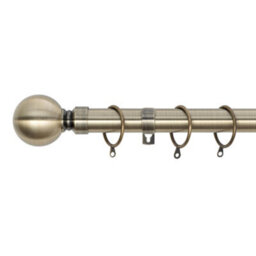 A.unique Home Plain Round Ball Metal Extendable Curtain Pole With Rings And Fittings (25/28mm) - Antique Brass, 70Cm-120Cm  Approx