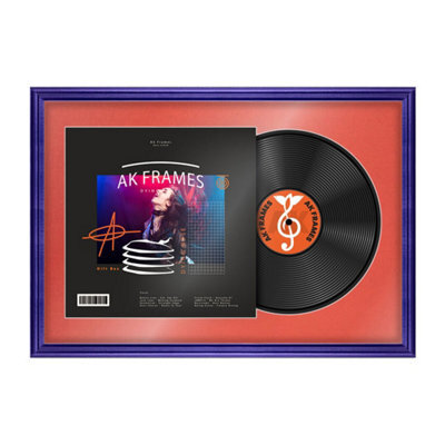 "AK Frames 25X17"" Purple Classic Vinyl Record Frame With Poppy Red Mount For 12 Inch Lp Cover & Disc - Overlapped Design" - image 1