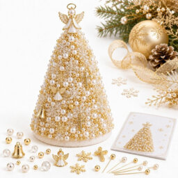 Amorly Beaded Christmas Tree Kit, Angel 3D Pearl Beaded Christmas Tree, Handmade Tabletop Decoration For Festive Surprise & Gift - thumbnail 2