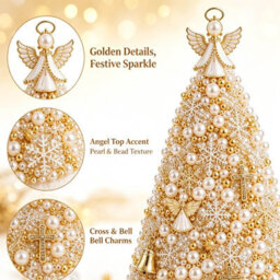 Amorly Beaded Christmas Tree Kit, Angel 3D Pearl Beaded Christmas Tree, Handmade Tabletop Decoration For Festive Surprise & Gift - thumbnail 3