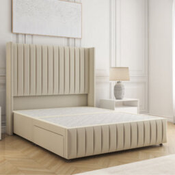 Bsspoke Luna Divan Bed Cream Plush Velvet 54Inch Headboard & Footboard No Mattress No Drawers In Single Double King 4Ft 6Ft - thumbnail 1