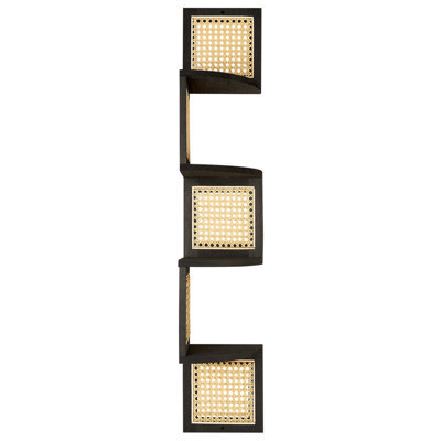 Beliani Corner Wall Bookcase 4-Tier In Light Paulownia Wood, Matte Black - Space-Saving Corner Shelf - image 1