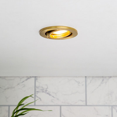 Litecraft 2 Pack Satin Brass Modern Ip20 Fire Rated Adjustable Downlights - image 1