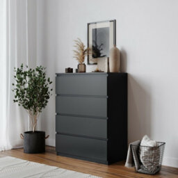 Urbn-Living Urbnliving Height 89Cm 4 Drawer Skagen Wooden Bedroom Chest Cabinet Colour Black Carcass And Black Drawers No Handle Storage - thumbnail 2