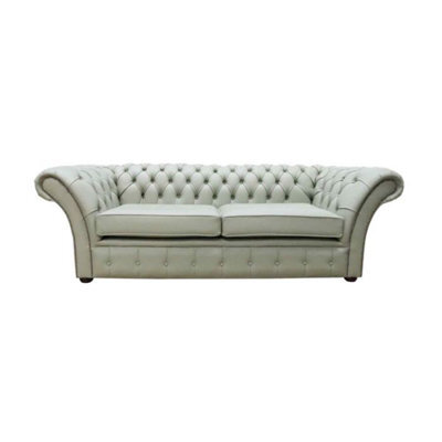 Chesterfield 3 Seater Sofa Settee Shelly Thyme Green Leather In Balmoral Style - image 1