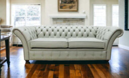 Chesterfield 3 Seater Sofa Settee Shelly Thyme Green Leather In Balmoral Style - thumbnail 4