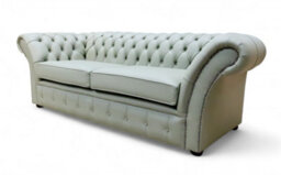 Chesterfield 3 Seater Sofa Settee Shelly Thyme Green Leather In Balmoral Style - thumbnail 3