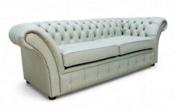 Chesterfield 3 Seater Sofa Settee Shelly Thyme Green Leather In Balmoral Style - thumbnail 2