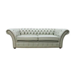 Chesterfield 3 Seater Sofa Settee Shelly Thyme Green Leather In Balmoral Style - thumbnail 1