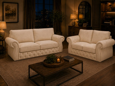 Rio Swan Chesterfield Sofa Cream 3 Plus 2 Set