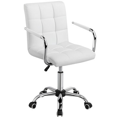 Yaheetech Pu Leather Modern Office Chair With Armrests - White - image 1