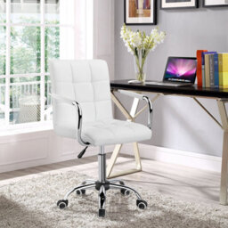 Yaheetech Pu Leather Modern Office Chair With Armrests - White - thumbnail 2