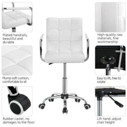 Yaheetech Pu Leather Modern Office Chair With Armrests - White - thumbnail 7