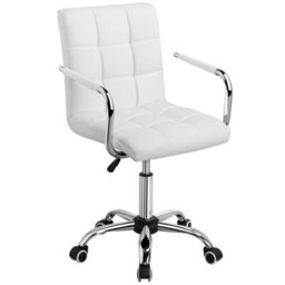 Yaheetech Pu Leather Modern Office Chair With Armrests - White - thumbnail 1