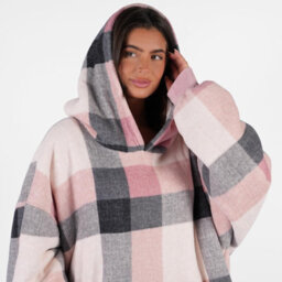 Ohs Check Hoodie Blanket Soft Wearable Sherpa Oversized Sweatshirt, Blush - thumbnail 3