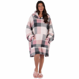 Ohs Check Hoodie Blanket Soft Wearable Sherpa Oversized Sweatshirt, Blush