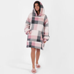 Ohs Check Hoodie Blanket Soft Wearable Sherpa Oversized Sweatshirt, Blush - thumbnail 5