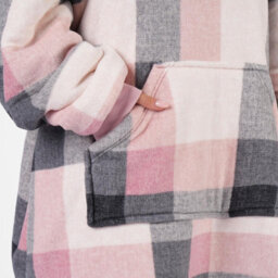 Ohs Check Hoodie Blanket Soft Wearable Sherpa Oversized Sweatshirt, Blush - thumbnail 4