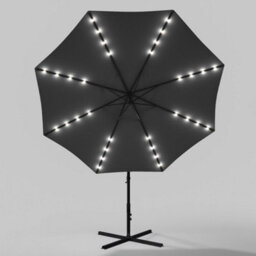 Living And Home 3M Led Lighted Large Garden Cantilever Parasol Outdoor Sun Shade Banana Umbrella Crank Tilt With Cross Base, Dark Grey - thumbnail 3