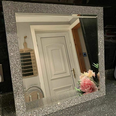 Deenz 50X50Cm Crushed Jewel Wall Mirror Square Shape Loose Diamante New Crystal Square Decor Mirror Gift