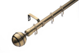 Lister Cartwright 28mm Antique Brass Extendable Metal Curtain Pole Set Rings With Ribbed Ball Finial (120 - 210 Cm) - thumbnail 1
